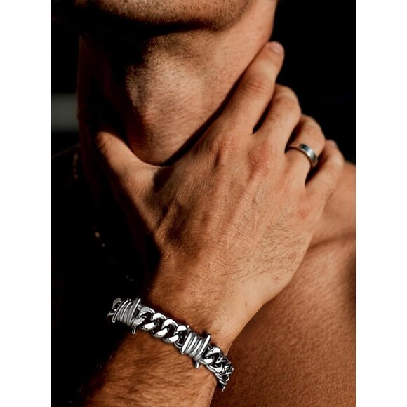 Punk Gothic Barbed Wire Bracelet 7/9mm Thick Cuban Chain for Men and Women - Picture 5 of 9